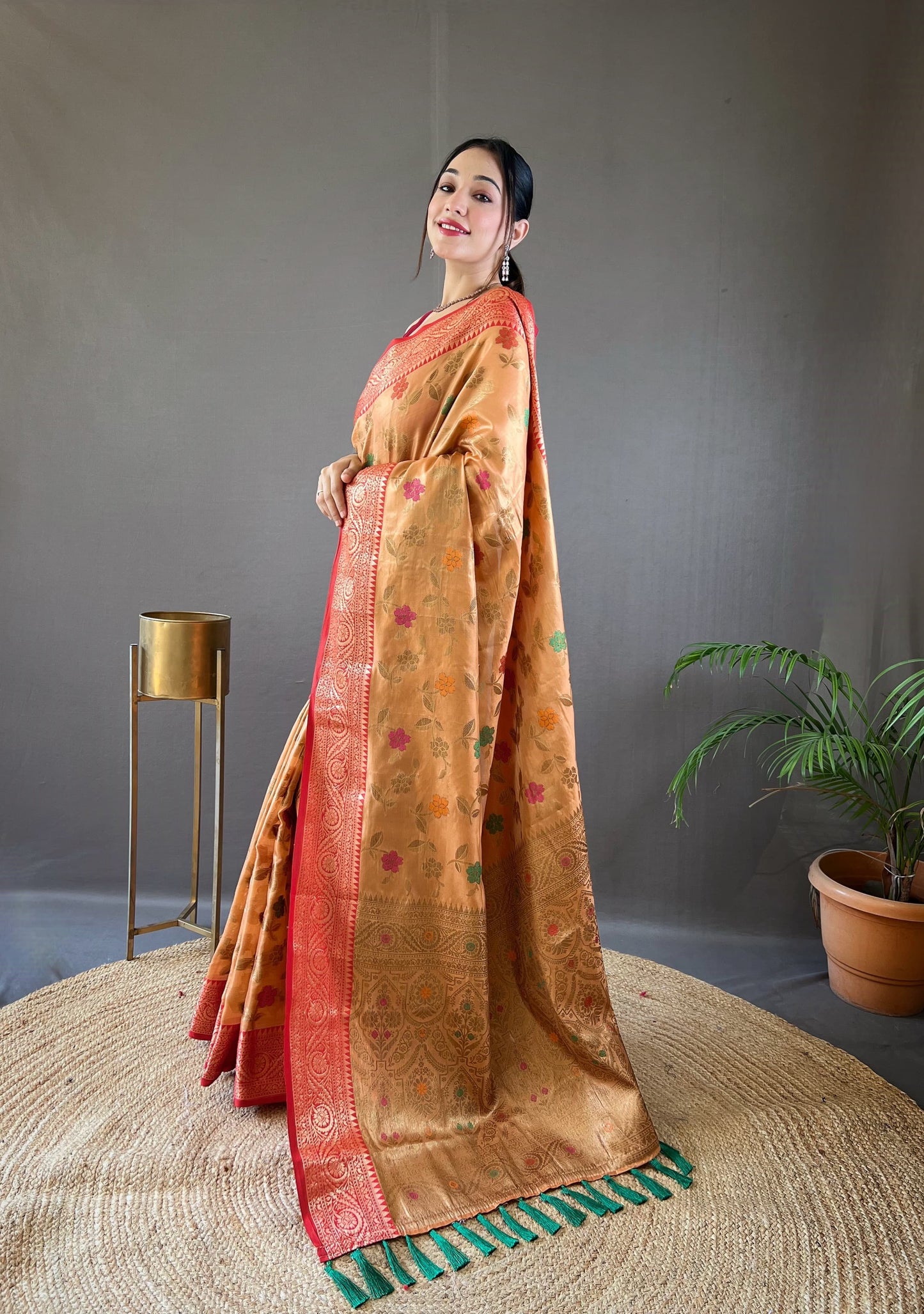 Classic Organza Tissue Silk Orange Color Saree