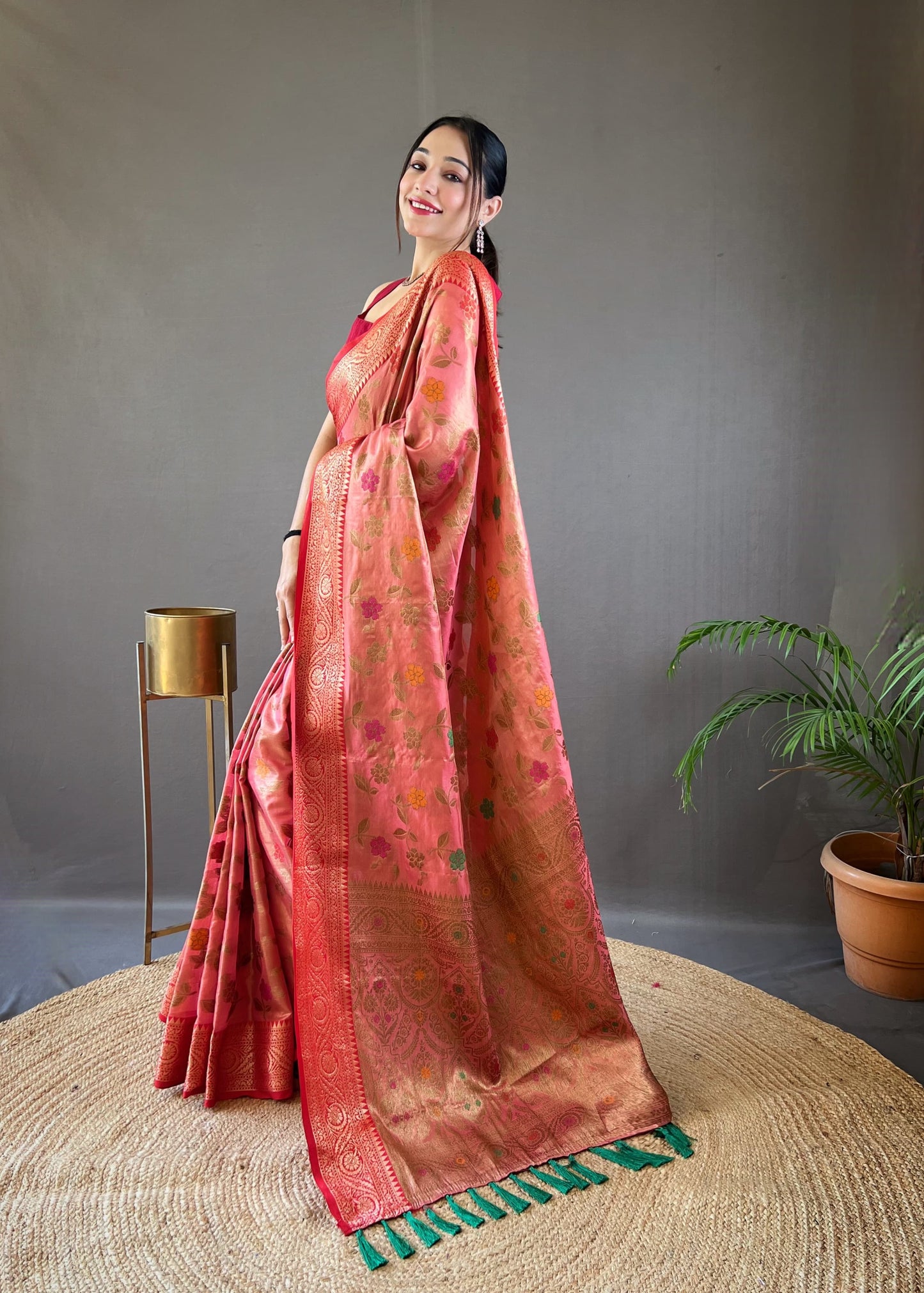 Classic Organza Tissue Silk Pink Color Saree