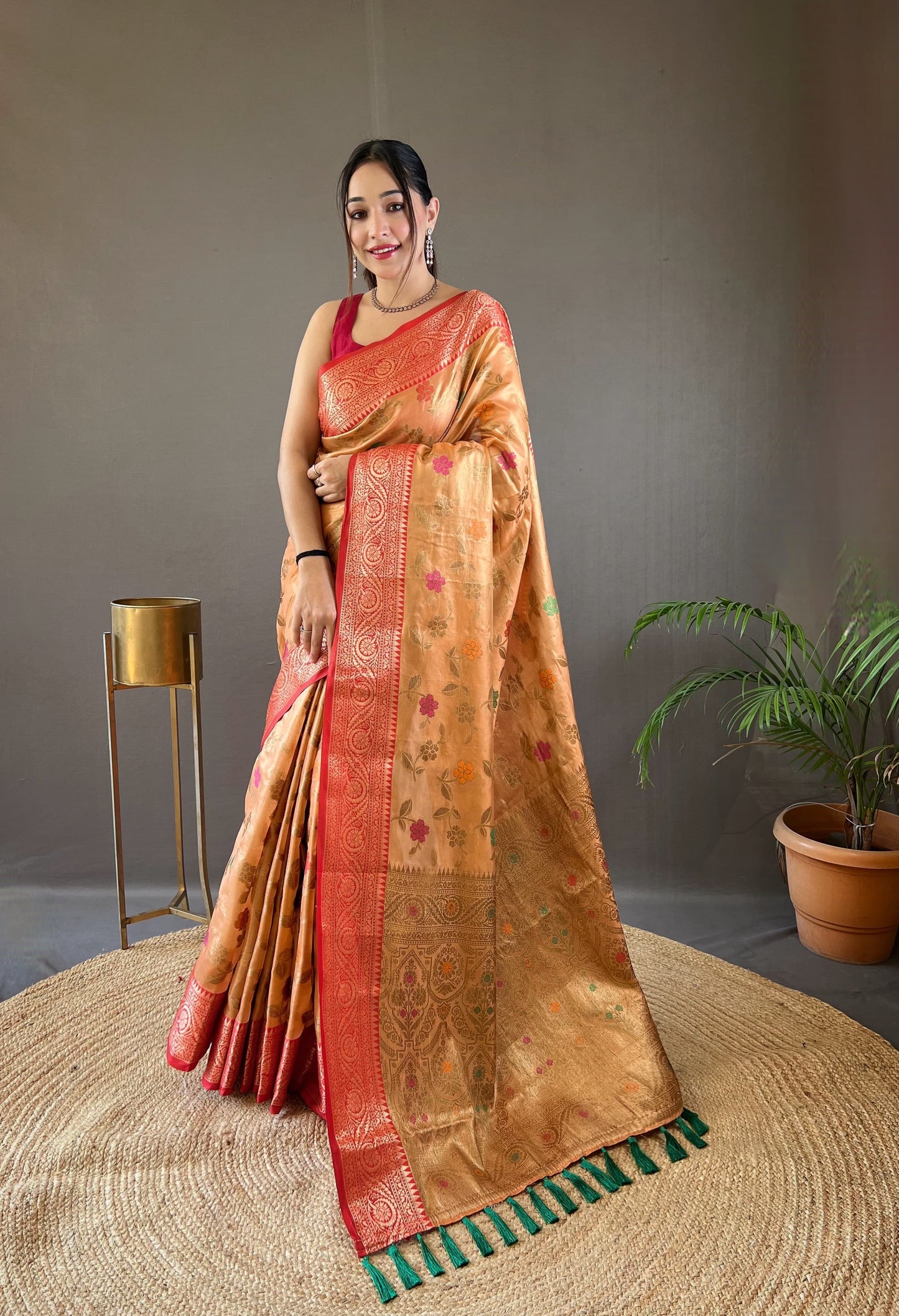 Classic Organza Tissue Silk Orange Color Saree