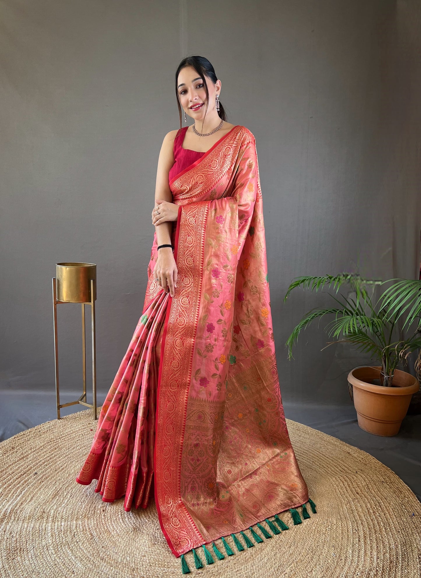 Classic Organza Tissue Silk Pink Color Saree