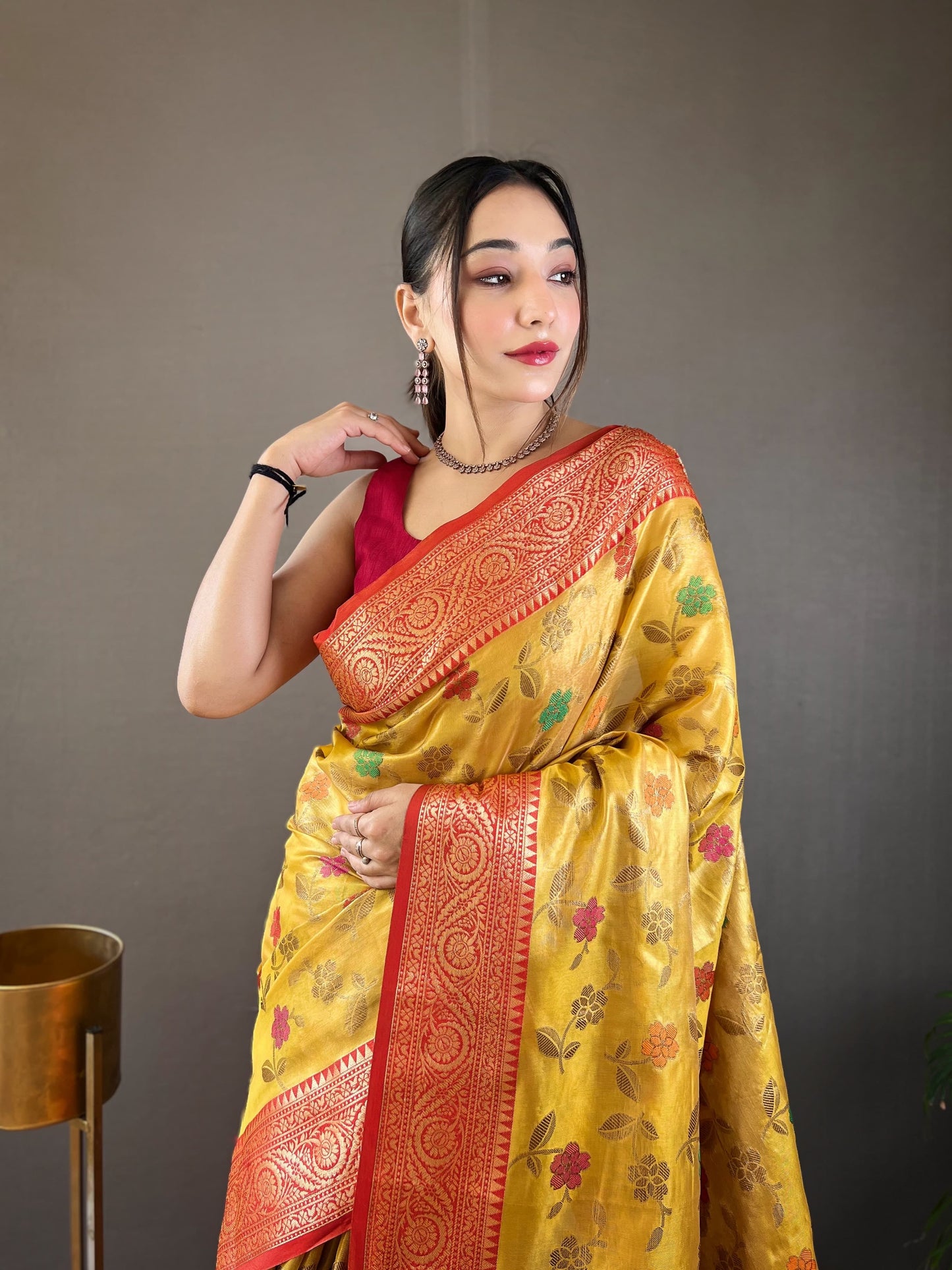 Classic Organza Tissue Silk Yellow Color Saree