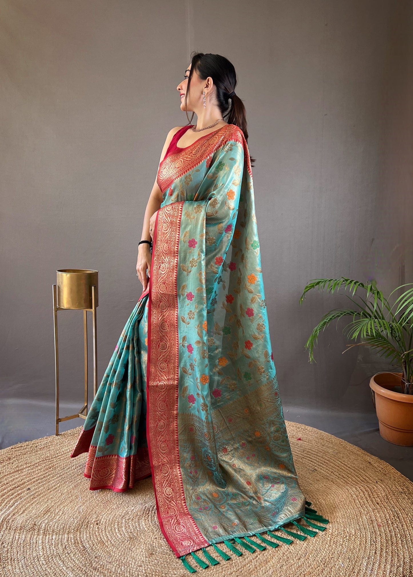 Classic Organza Tissue Silk Sky Color Saree