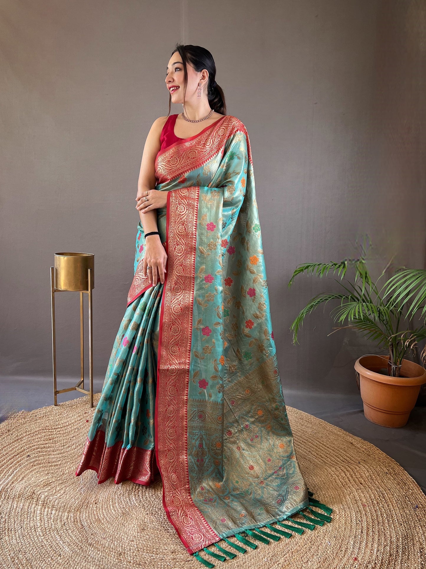 Classic Organza Tissue Silk Sky Color Saree