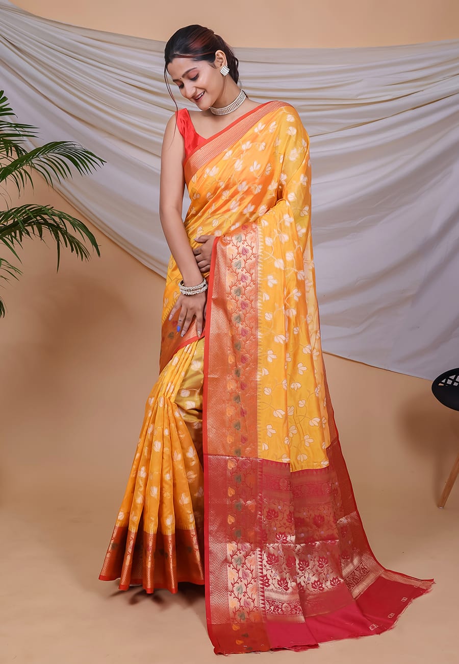 Fabulous Jecquard Yellow Color Saree