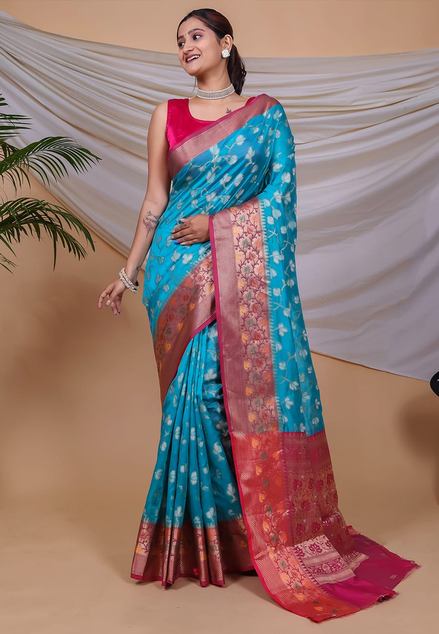 Fabulous Jecquard Sky Color Saree