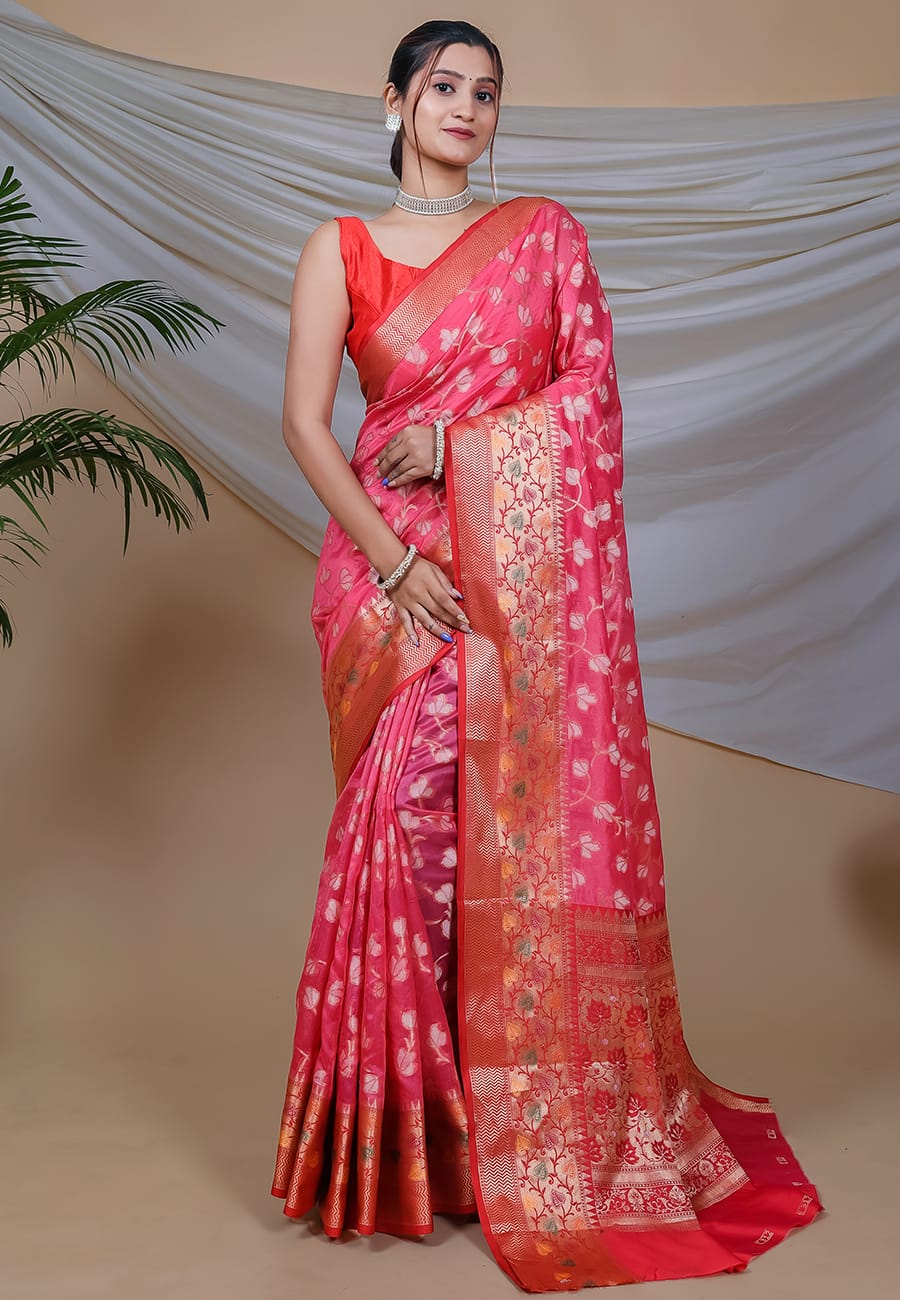 Fabulous Jecquard Pink Color Saree