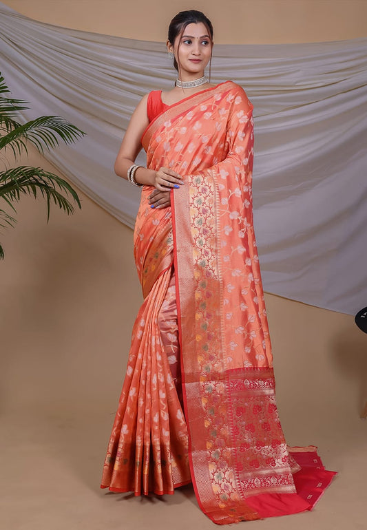 Fabulous Jecquard Orange Color Saree