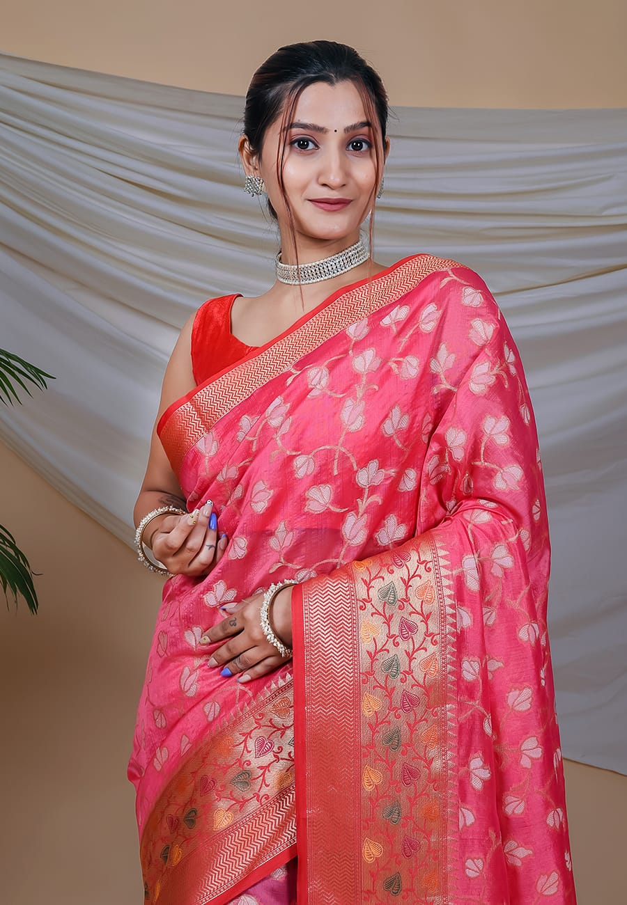 Fabulous Jecquard Pink Color Saree