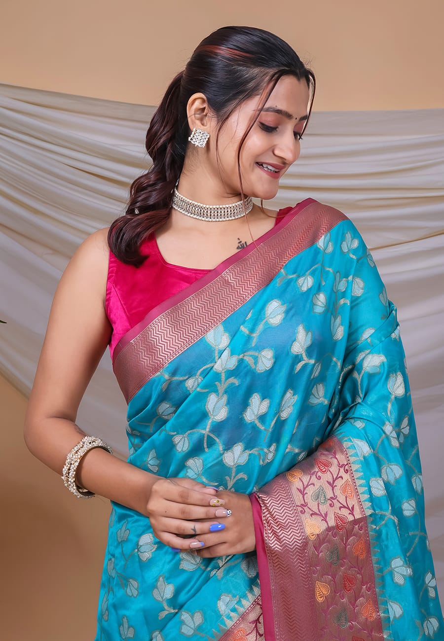 Fabulous Jecquard Sky Color Saree