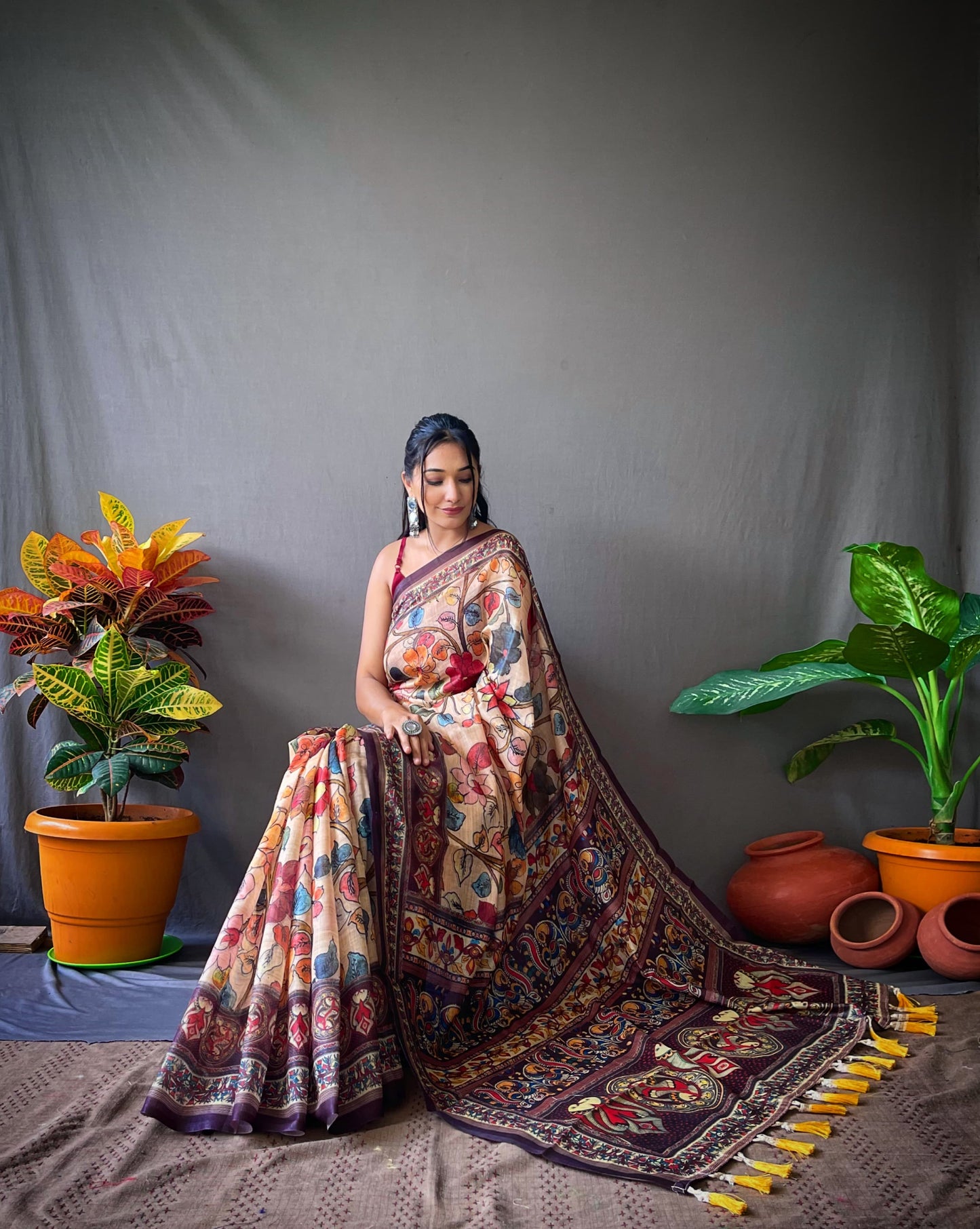 Imposing Digital Printe Cotton Peach Color Saree