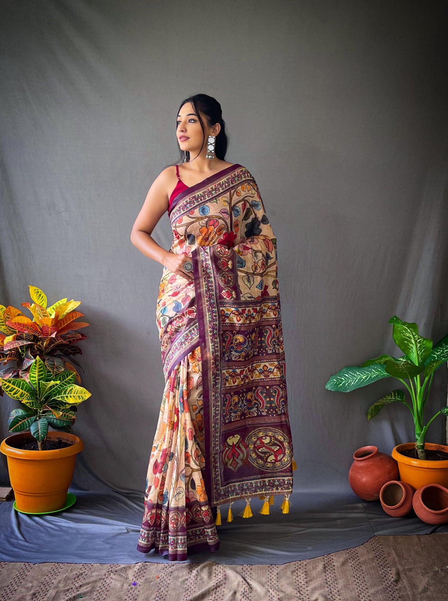 Imposing Digital Printe Cotton Peach Color Saree