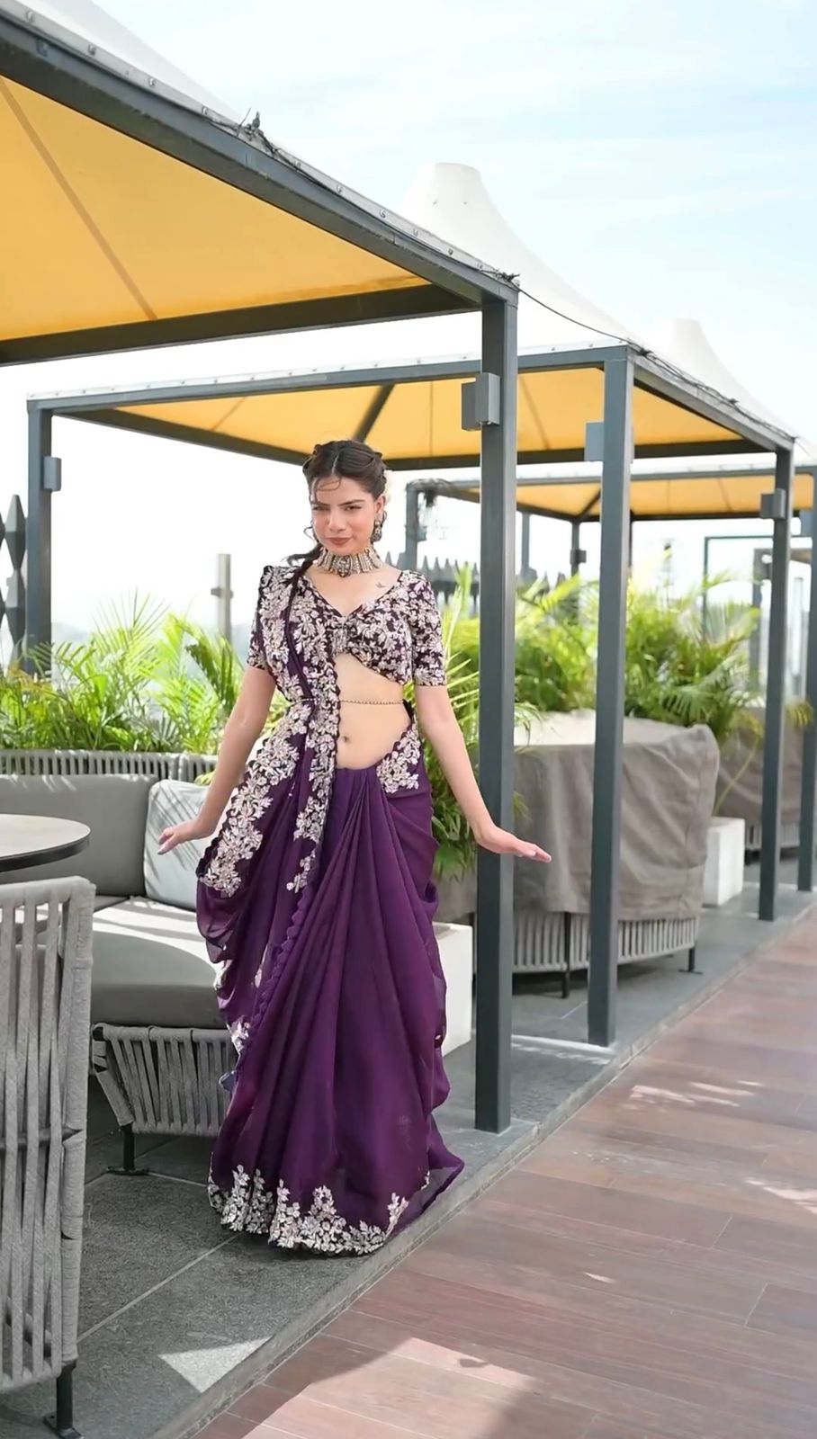 Fashionable Purple Color Jimmy Chu Sequence Saree