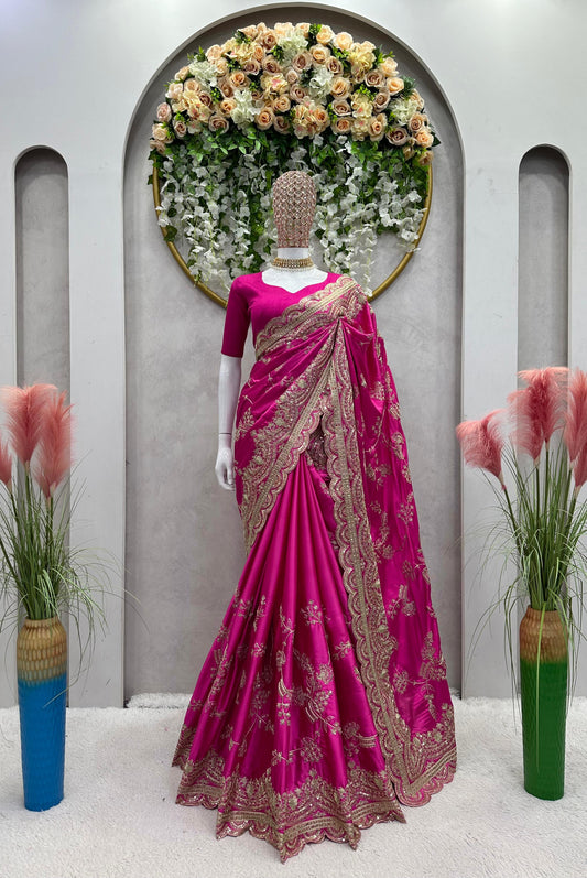 Delightful Japan Satin Pink Color Saree