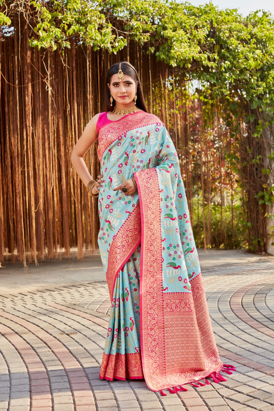 Awesome Kanjivaram Silk Sky Color Saree