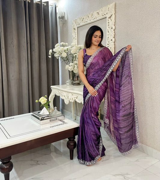 Preferable Rangoli Sequence Work Purple Color Saree