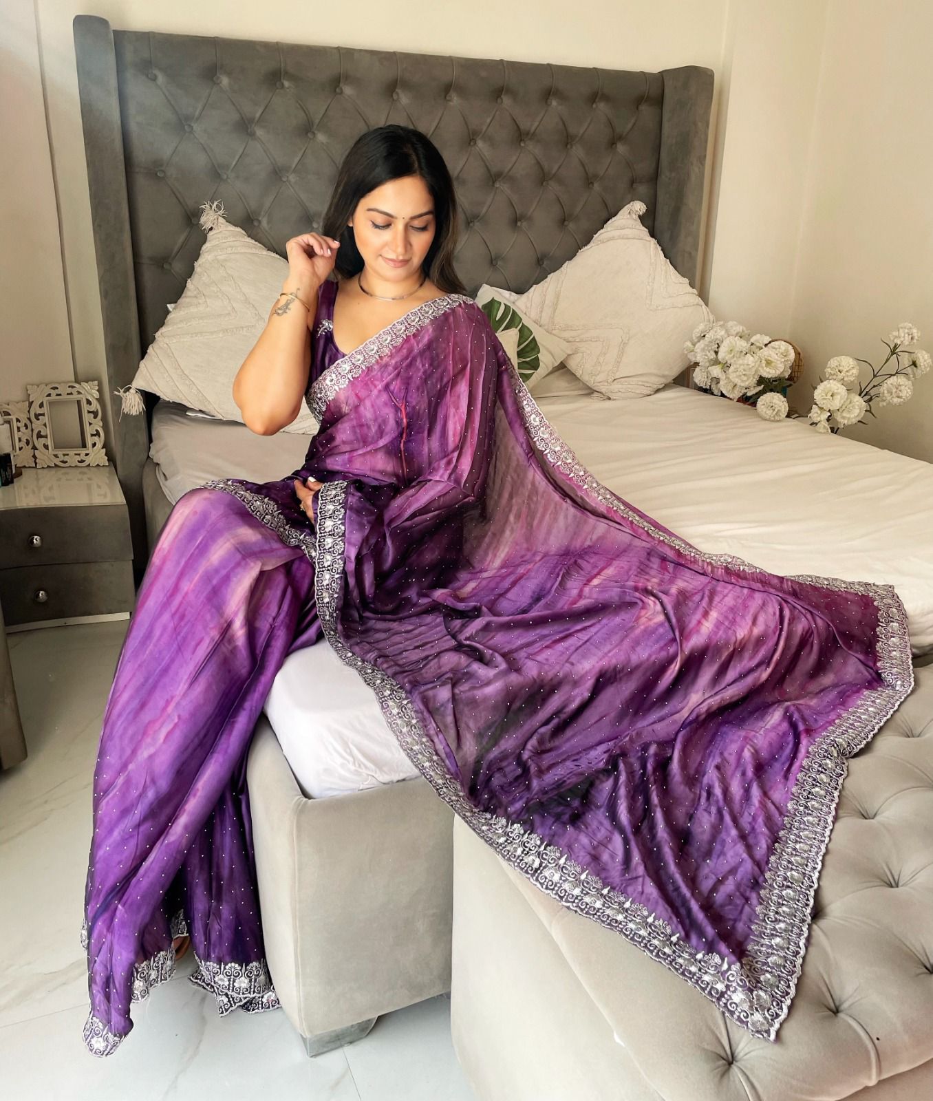 Preferable Rangoli Sequence Work Purple Color Saree