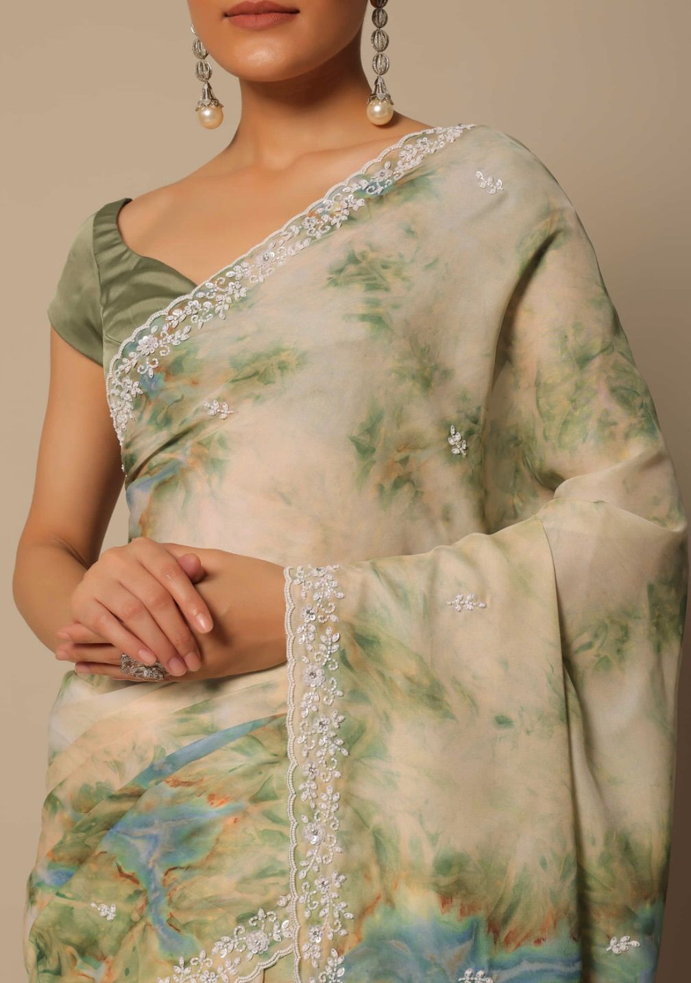 Flattering Georgette Digital Prints Green Color Saree