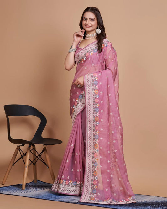 Good Looking Taby Silk Organza Dusty Pink Color Saree