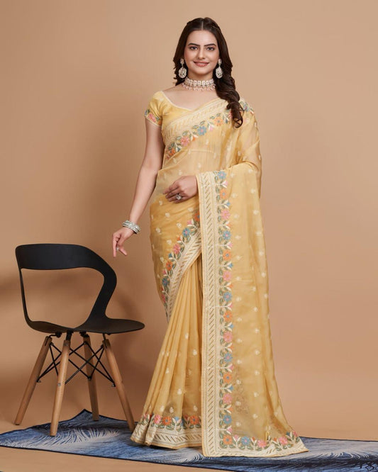 Good Looking Taby Silk Organza Musterd Color Saree