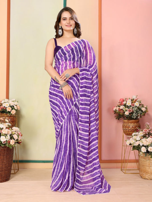 Casual Wear Georgette Purple Color Ready To Wear Sarees