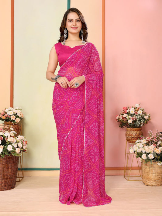 Casual Wear Georgette Dark Pink Color Ready To Wear Sarees