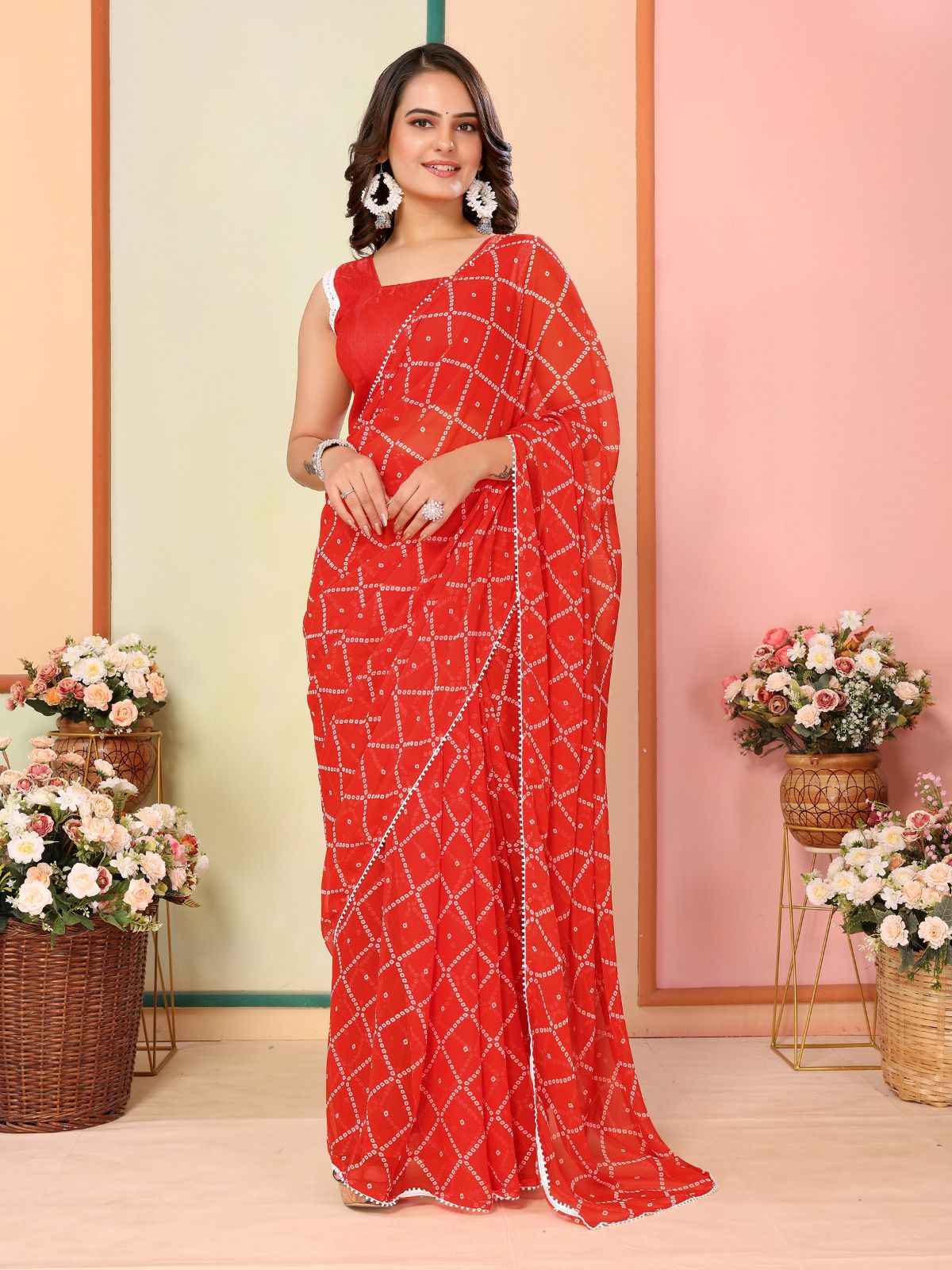 Casual Wear Georgette Orange Color Ready To Wear Sarees