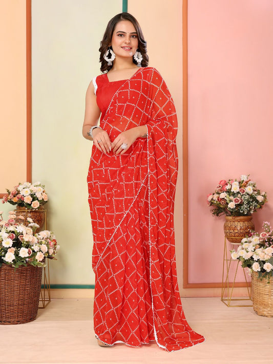 Casual Wear Georgette Orange Color Ready To Wear Sarees