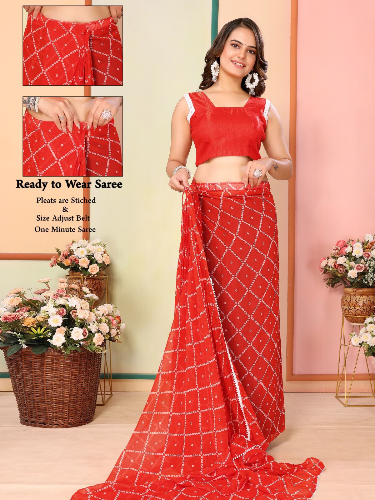 Casual Wear Georgette Orange Color Ready To Wear Sarees