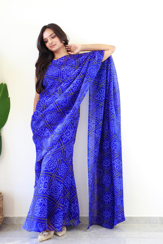 Beautiful Georgette Blue Color Gown With Saree