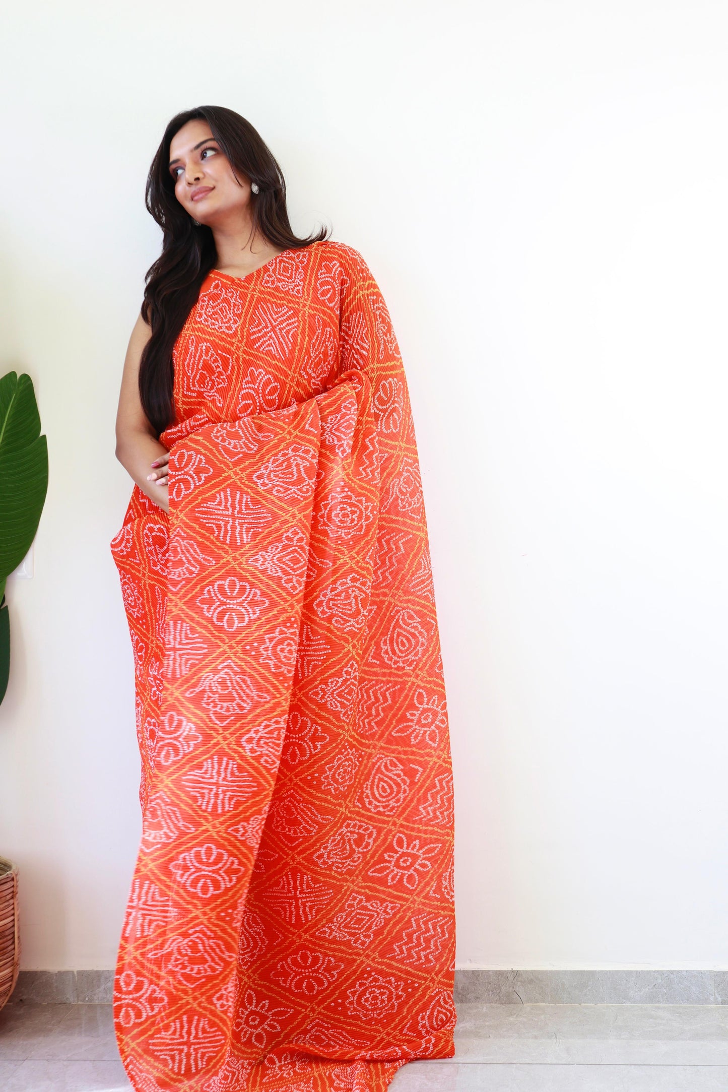 Beautiful Georgette Orange Color Gown With Saree