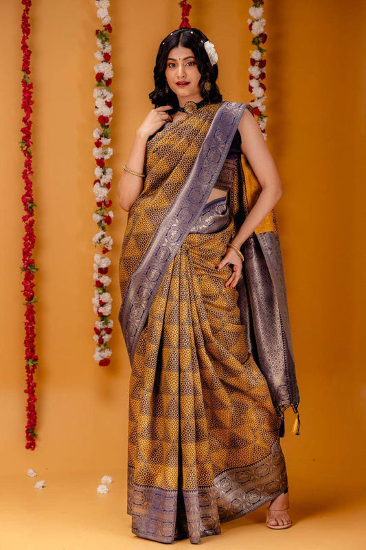 Wonderful Banarasi Silk Musterd Color Saree