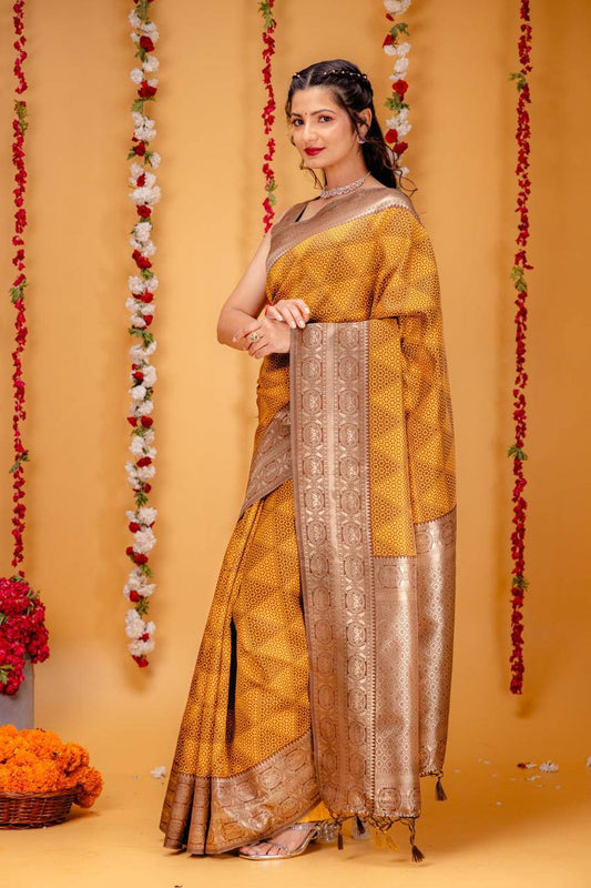 Wonderful Banarasi Silk Musterd Color Saree