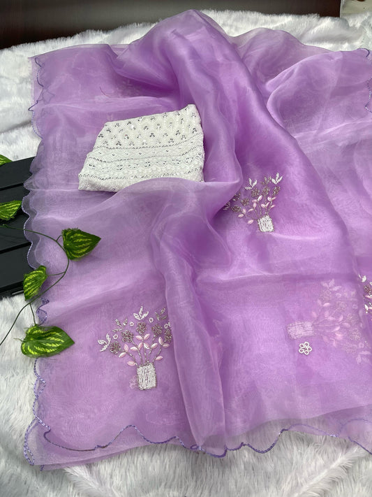 Fantastic Organza Resam Work Purple Color Saree