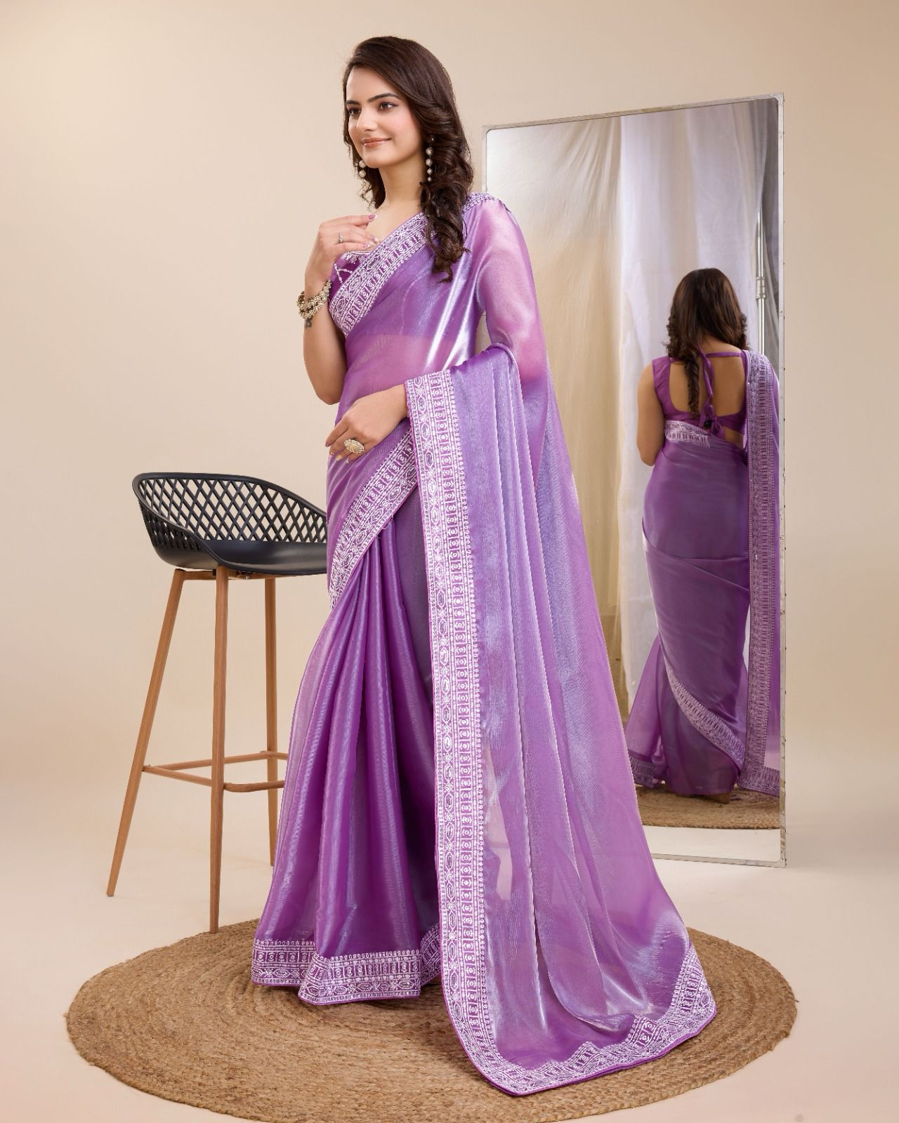 Unique Purple Color Organza Saree