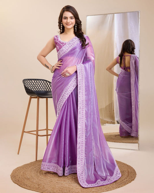 Unique Purple Color Organza Saree