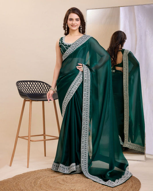 Unique Green Color Organza Saree