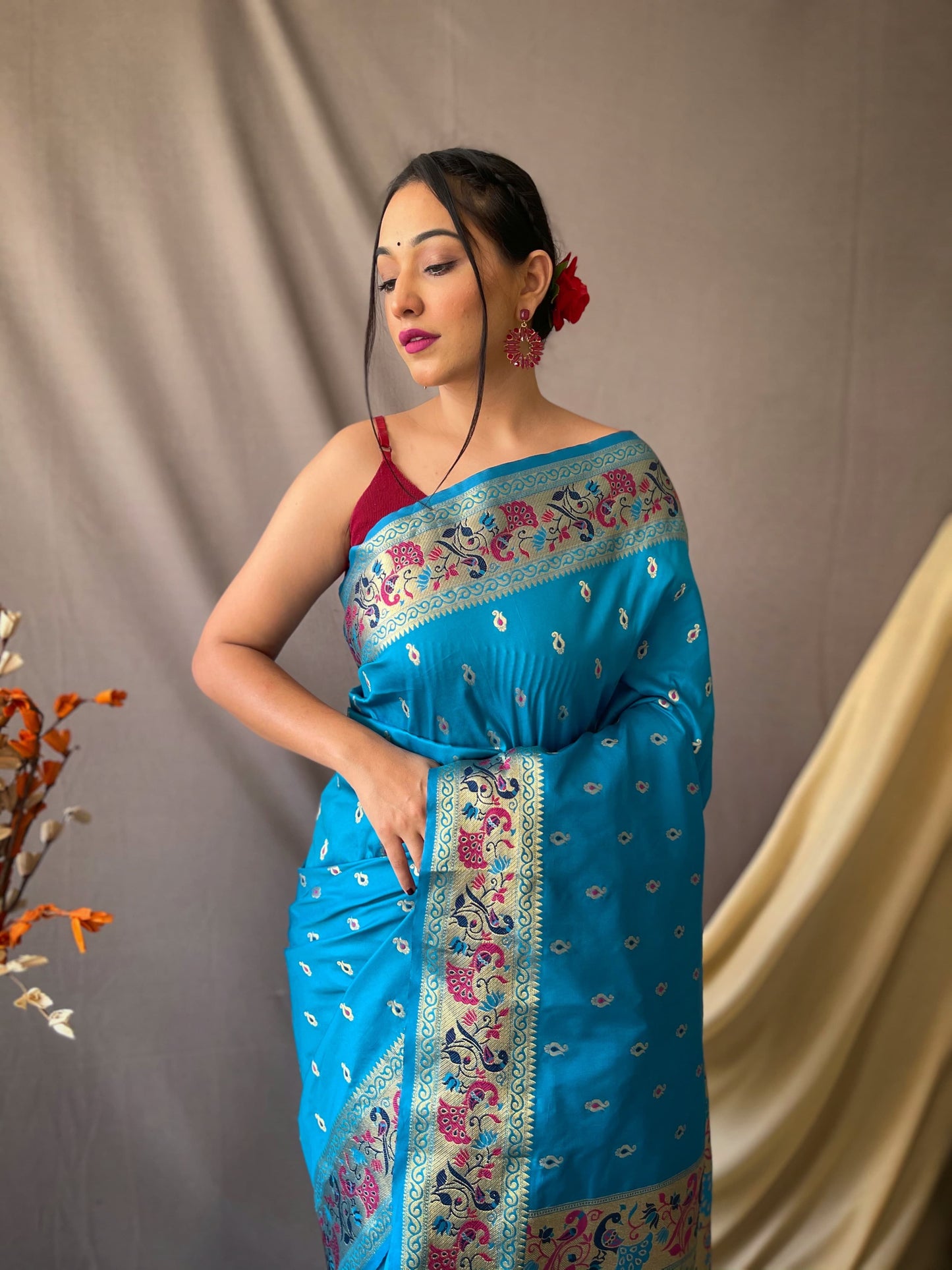 Fantastic Paithani Silk Sky Blue Color Saree