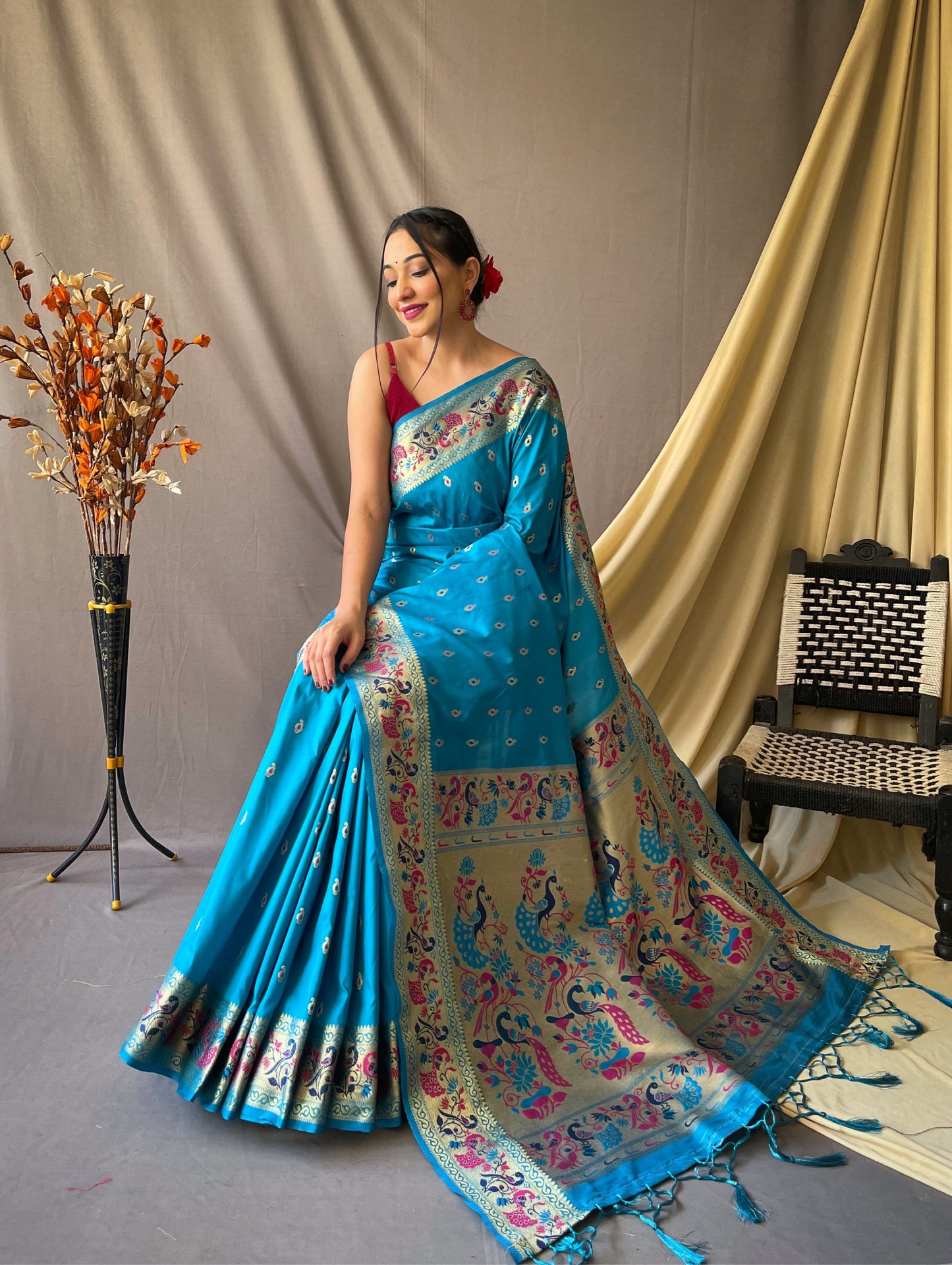 Fantastic Paithani Silk Sky Blue Color Saree