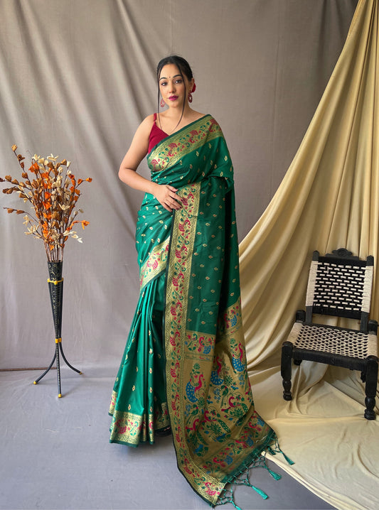 Fantastic Paithani Silk Green Color Saree