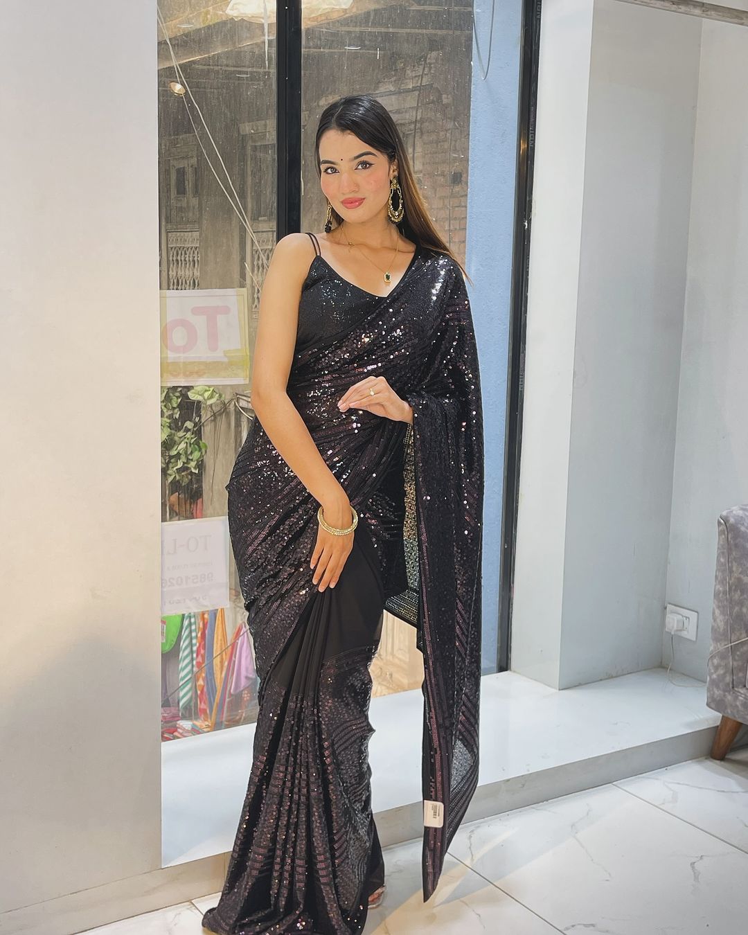 Luxuriant Sequence Embroidery Work Black Color Saree