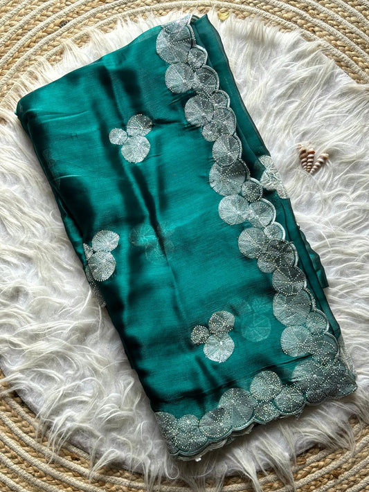 Demanding Burbari Silk Green Color Saree