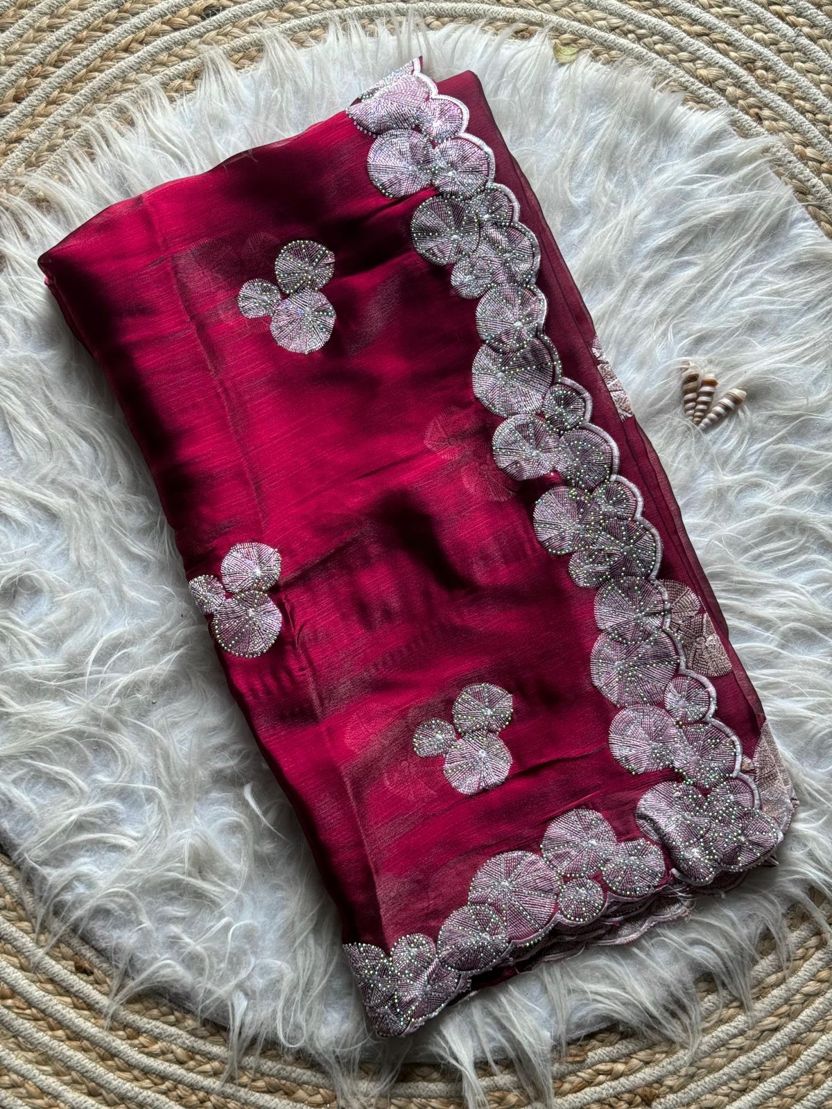 Demanding Burbari Silk Red Color Saree