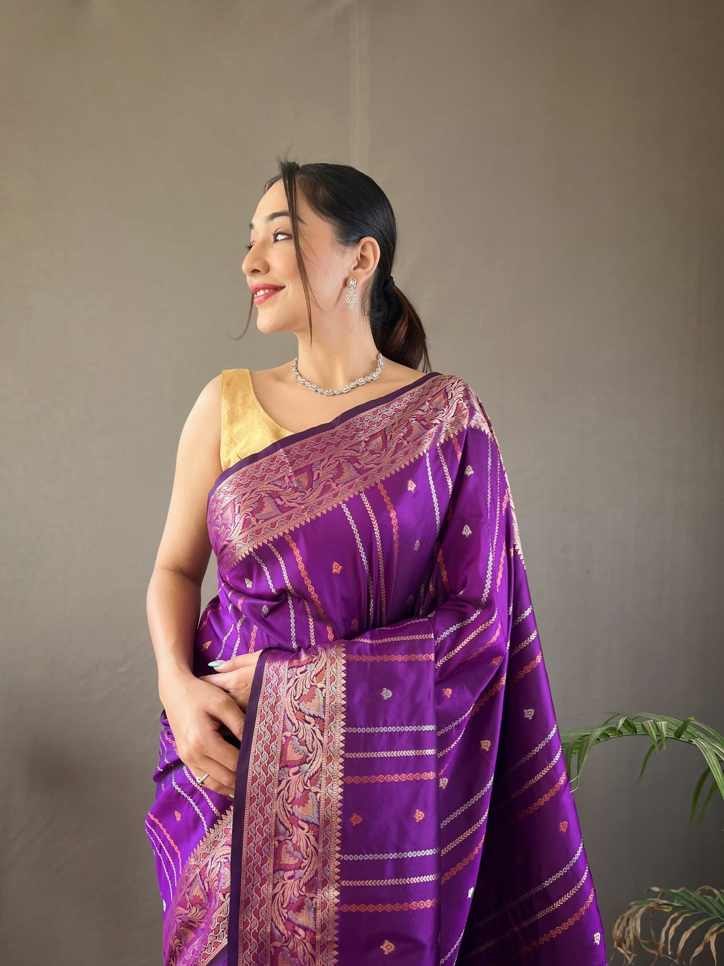 Outstanding Silk Jacquard Weaving Purple Color Saree