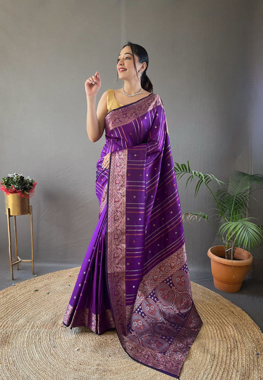 Outstanding Silk Jacquard Weaving Purple Color Saree