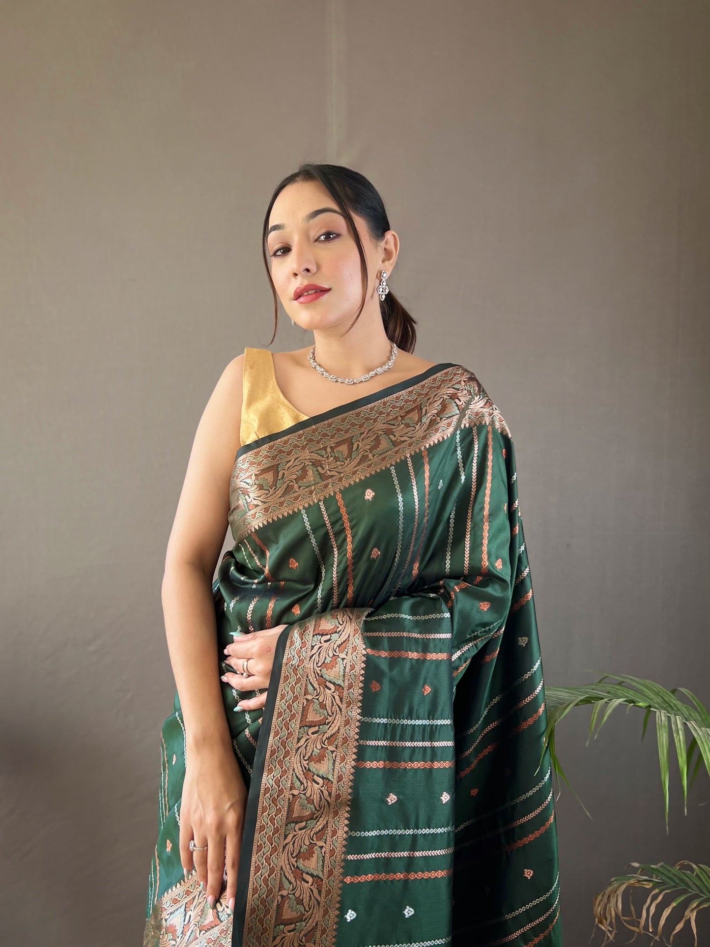 Outstanding Silk Jacquard Weaving Green Color Saree