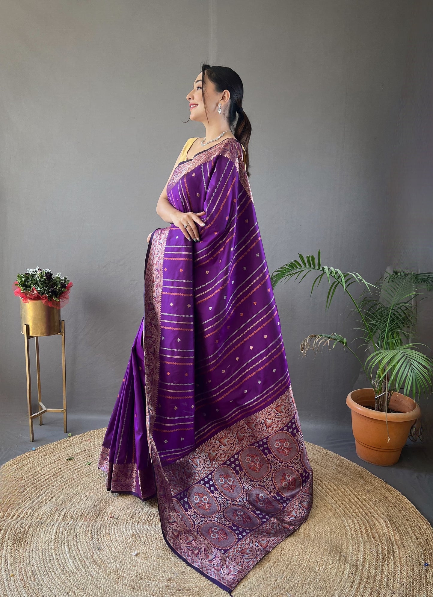 Outstanding Silk Jacquard Weaving Purple Color Saree