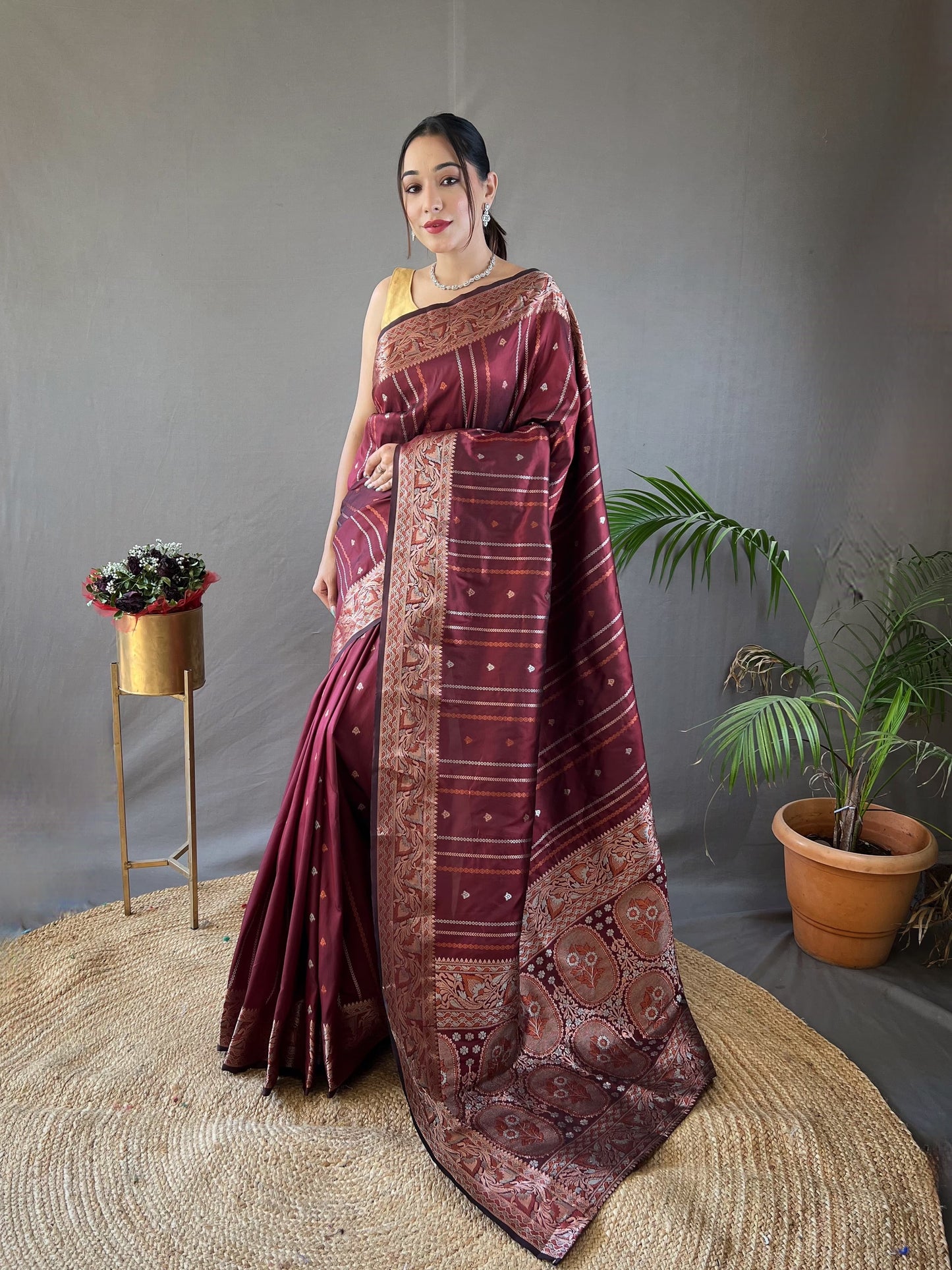 Outstanding Silk Jacquard Weaving Maroon Color Saree