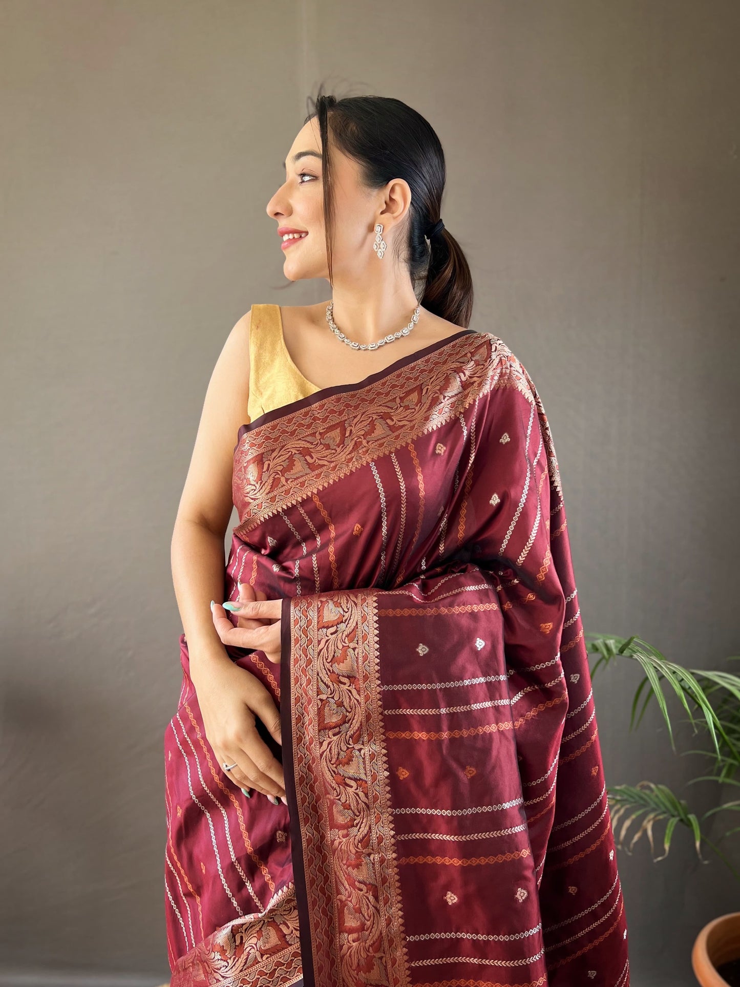 Outstanding Silk Jacquard Weaving Maroon Color Saree