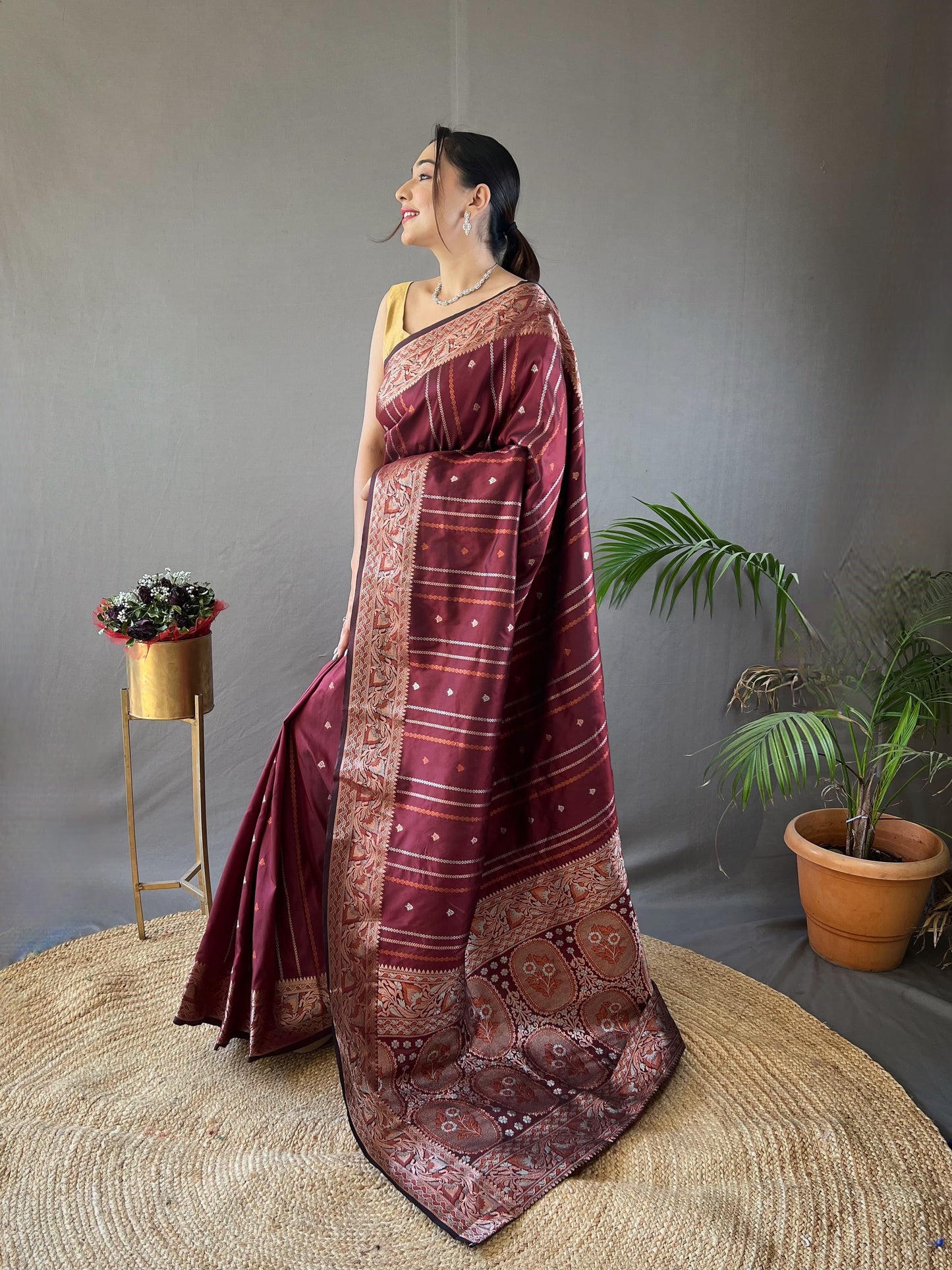 Outstanding Silk Jacquard Weaving Maroon Color Saree