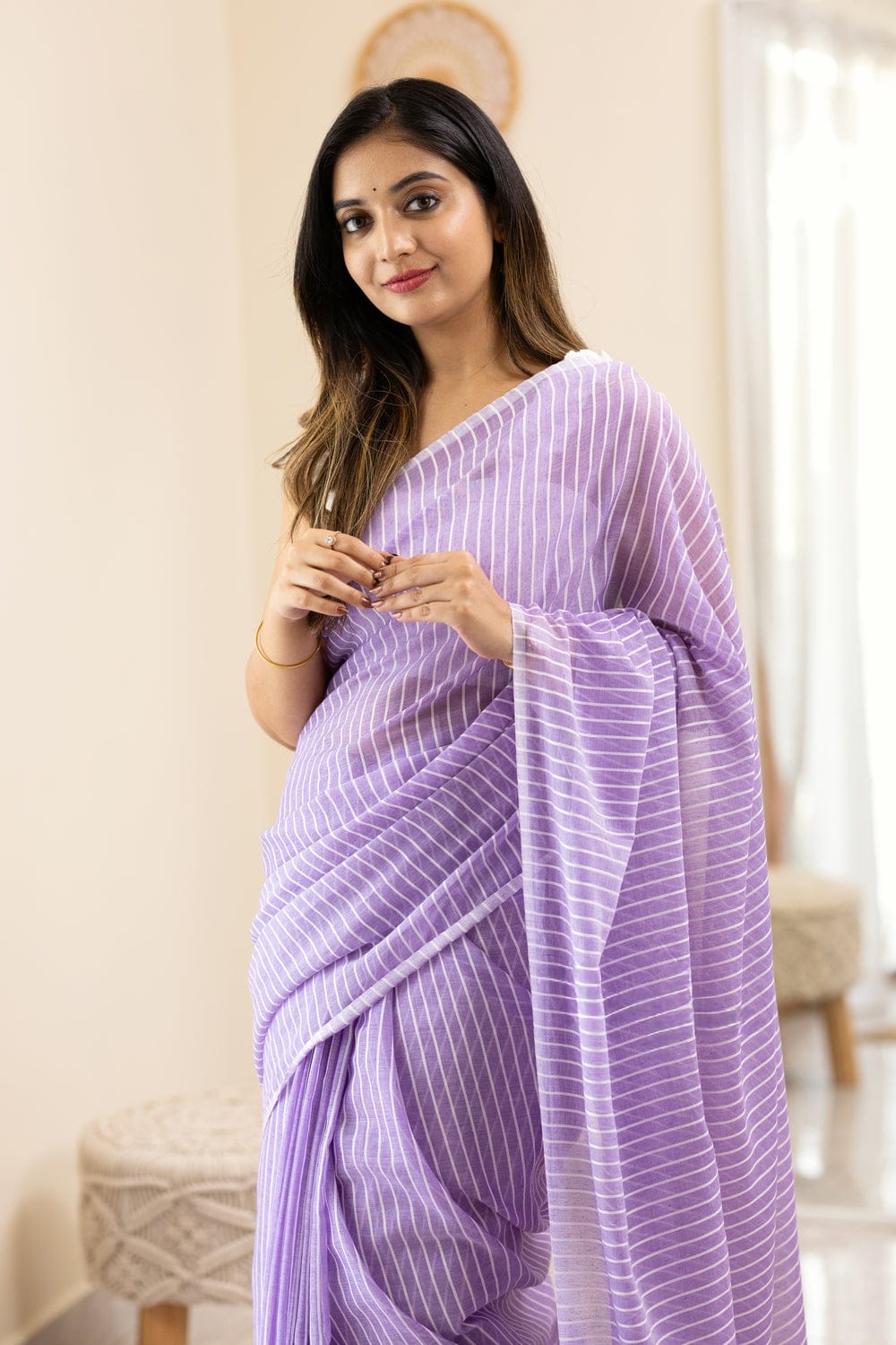 Ravishing Linen Cotton Purple Color Saree